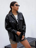 Leather Button Up Long Jacket with