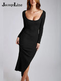 Autumn Winter 2021 Sexy Bodycon Midi Knitted Women's Dress Sweater Off Shoulder Elegant Club Evening Party