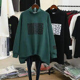 Printed Loose Midi T-shirt Women's Clothing Casual Long Sleeve Korean Spliced Autumn Winter Half High Collar Pullovers