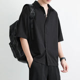 Men's Summer Loose Thin Ice Silk Short-Sleeved White Five-Sleeve Shirt Youth Breathable Cardigan Half-Sleeved Shirt-Outfit