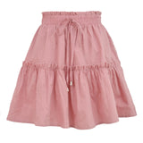 Summer Solid Sexy Mini Skirt Women Fashion Lace-up Plus Size Ruffle Boho A Line Skirt Ladies High Waist Skirt Jupe