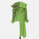 Elegant Asymmetrical Women Dress Irreguar Collar Lantern Long Sleeve High Waist With Sashes Ruffles Dresses