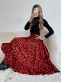 Printed Modest High Waist Elastic Waist Print Midi A-Line