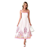 Women's Summer Fashion Printed Wave Dress With Sleeveless Backlace Sling Dress