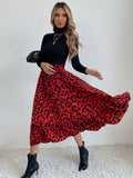 Printed Modest High Waist Elastic Waist Print Midi A-Line