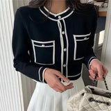 yellow small sweet round collar knitting cardigan female spring new brief paragraph cultivate one's morality
