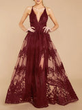 2022 Summer Elegant Women Long Party Dress Embroidery Sexy Backless Maxi Tulle