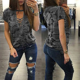 Women Ladies Short Sleeve Camouflage Loose Tshirt 2020 Summer Lace Up Casual Shirts