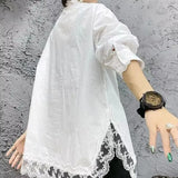Lace Spliced Blouse Basic Solid Color Women's Clothing Turn-down Collar Spring Autumn Single-breasted Korean Split