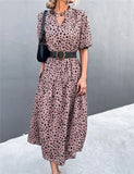 Vintage V-neck Half Sleeves Dot Print Midi Loose Holiday