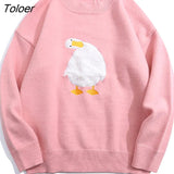 Street Original Crooked Duck Embroidery Sweater Unisex Oversized Pullover Hip Hop Streetwear Y2K Tops Korean Winter