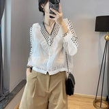 Solid Color Ruffles Spliced Shirt Spring Autumn Long Sleeve Women's Clothing Single-breasted Casual Loose V-Neck