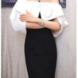 Elegant Slash Neck Dress for Women Summer Spring Short Sleeve Women Clothing Runway Design Party Dresses