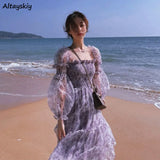 Women Mesh French New Summer Sweet Leisure Mid-calf Cozy Design Cute Lovely Print Student Long Sleeve Fashionable