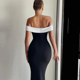 Color Casual Shoulder Dress 2024 Spring New Slimming Bag Hip Skirt-Outfit