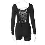 Toloer Women's Spring And Summer Long Sleeve U Collar Tie Hollow Out Open Back Tight Sports Yoga