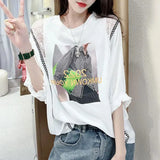 Stylish Letter Printed Blouse Commute Lace Patchwork 2023 Summer Korean Plaid Female Clothing Shirring Round Neck Shirt-Outfit