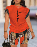 Summer New Women's Temperament Digital Printing Round-Neck Short-Sleeved