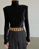 Sexy Rib Velvet High Neck Backless Long Sleeve with Mittens Fingerless