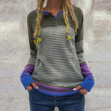 Autumn V Neck Long Sleeve Knitted Tops Casual Women Striped Sweaters Jumper Pull Femme Patchwork Pullover Knitwear