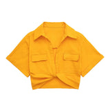 2025 Color Elastic New Women's Knot Short Shirt Linen