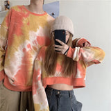 HOUZHOU Tie Dye Women Hoodies Korean Streetwear Autumn Oversized Sweatshirts Pullovers Harajuku Oversized Printed Famale
