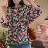 Floral Jacquard Weave Cardigan Women's Clothing Casual O-Neck Autumn Winter Commute Single-breasted Knitted Loose