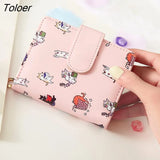 Women Cartoon Printing Kawaii Coin Pockets Card Holder Mini Purse Womens Korean Style Hasp Foldable Chic PU Leather