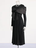 Temperament Dress Women 2025 Spring New Round Neck Mesh Stitching Design Black Long Sleeve Dress