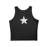 Women Y2K E-Girl Grunge Crop Tops Summer Fit Vest Star Embroidery Scoop Neck Sleeveless Casual Tank Tops for Females-Outfit