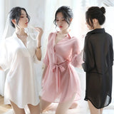 Sexy Lady Chiffon Shirt Pajamas Adorable Adorable Princess Perspective With Solid Suit Passion