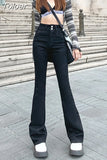 Y2K 2023 New Spring High Waisted Jeans Women's Flare Pants Pocket Korean Vintage Denim Trousers Blue Black Grey