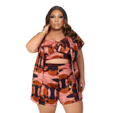 Plus Size 3 Piece Set Women's Clothing Summer Clothes Print Shorts Sets TShirt Matching Suit Wholesale Dropshipping
