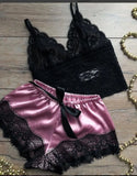 Sexy Lace Trim Satin Two Piece Pajamas