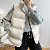 Neck Puffer Cotton Vest Beige Black Autumn Winter Loose Vest Women