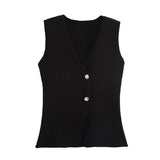And Summer New Women's Gold Button Knitted Vest + Half-Dress Fashion