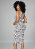 Sexy Print Bandage One Shoulder Sleeveless Midi