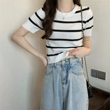 Knitted Short-Sleeved T-Shirt For Women's Summer 2025 New Design Sense Slimmed Shoulders Short