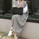 Casual Winter Oversize Straight Sleeveless Sweater Dress Women Thick Knit Long Dress Female Knitted Vest Dress