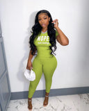 Letter Print Fashion Rib Casual Two-Piece Pants