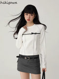 Woman Tshirts 2023 Ropa Mujer Long Sleeve O-neck Crop Tops Shirts for Women Sweet Bow Fashion Vintage Casual T-shirts-Outfit