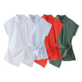 Spring Style Knot Poplin Short-Sleeved Fashion Shirt 9479048-Outfit