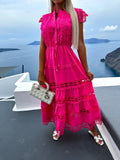 Women's New Fashion With Waist Lace Splicing Long