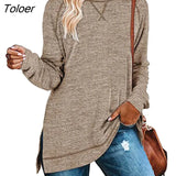 Women Loose Casual Solid Long Sleeve O-neck Sweatshirt Side Split Pullover Top Ladies Pullovers Winter Clothes
