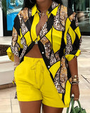 Women's Clothing Explosion Two Sets Of Long-Sleeved Shorts Printed Commuter