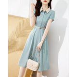 Toloer Collared Color Wave Point Skirt 24 Summer New Waist Simple Temperament Elegant Fashion Age Reduction Women's