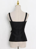 Solid Color Tank Top Vest For Women Square Collar Sleeveless High Waist Belt Vests Female 2022 Spring Fashion