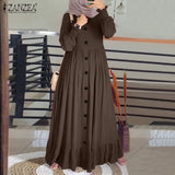 Casual Solid Puff Sleeve Ladies Kaftan Sundress ZANZEA Vintage Chiffon Dress Women 2023 Spring Ruffle Maxi Vestidos 703-0-Outfit