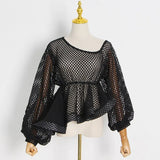Hollow Out Tees Tops For Women Loose O Neck Long Sleeve Lace Up Asymmetrical Hem T Shirts Female 2022 Spring