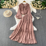 Style Pink Three-Dimensional Flower Collar Lantern Sleeve Shirt Lady Autumn High-Rise Dress